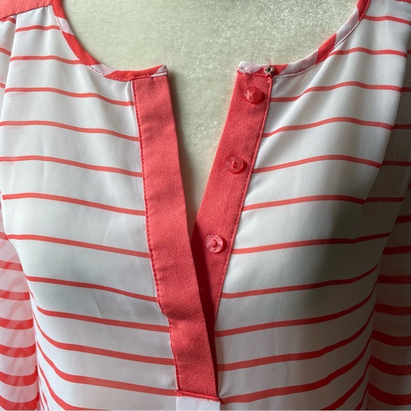 NY Collection Long Sleeve Blouse Size Small Orange White Sheer Buttons Snap - Picture 6 of 11